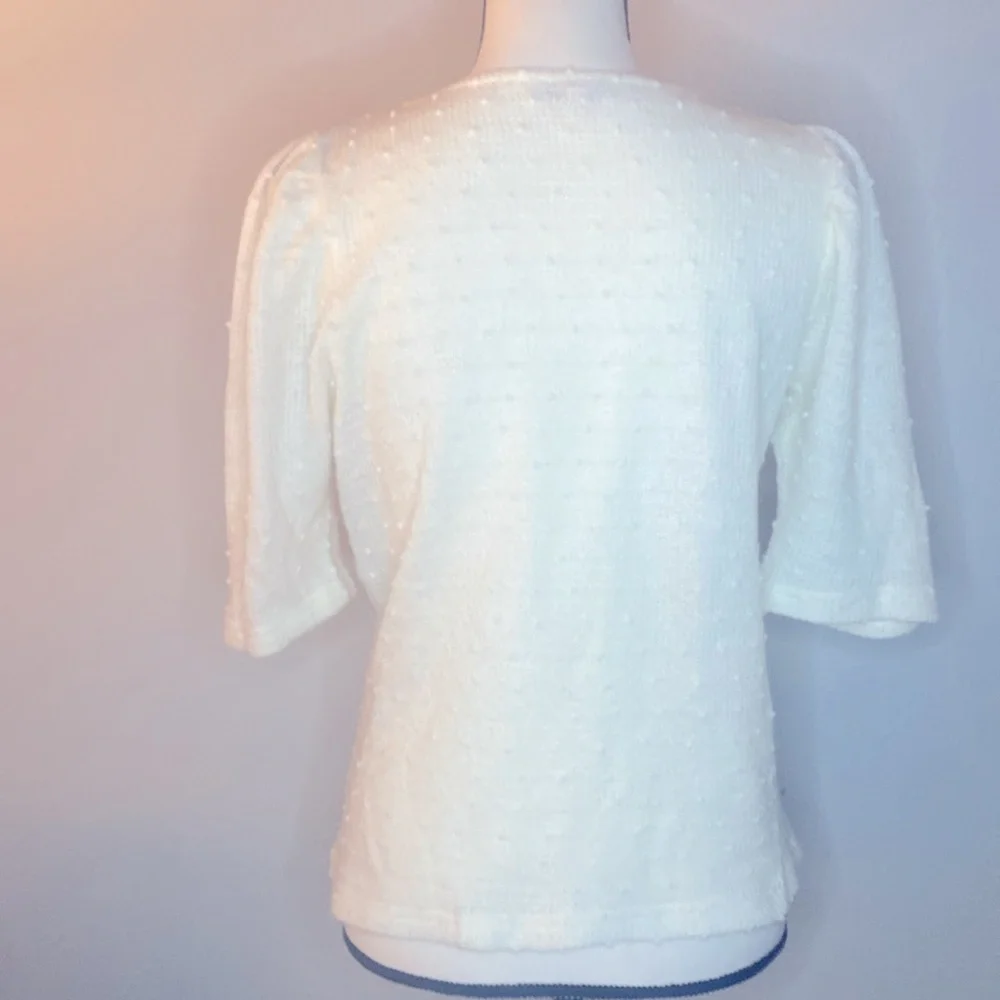 Ivory Raised Polka dot Sweater, Puff Sleeve